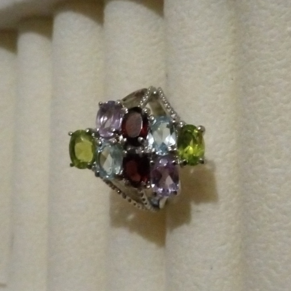 Multi Gems Peridot, Garnet,  Amethyst & Topaz Ring Size 5